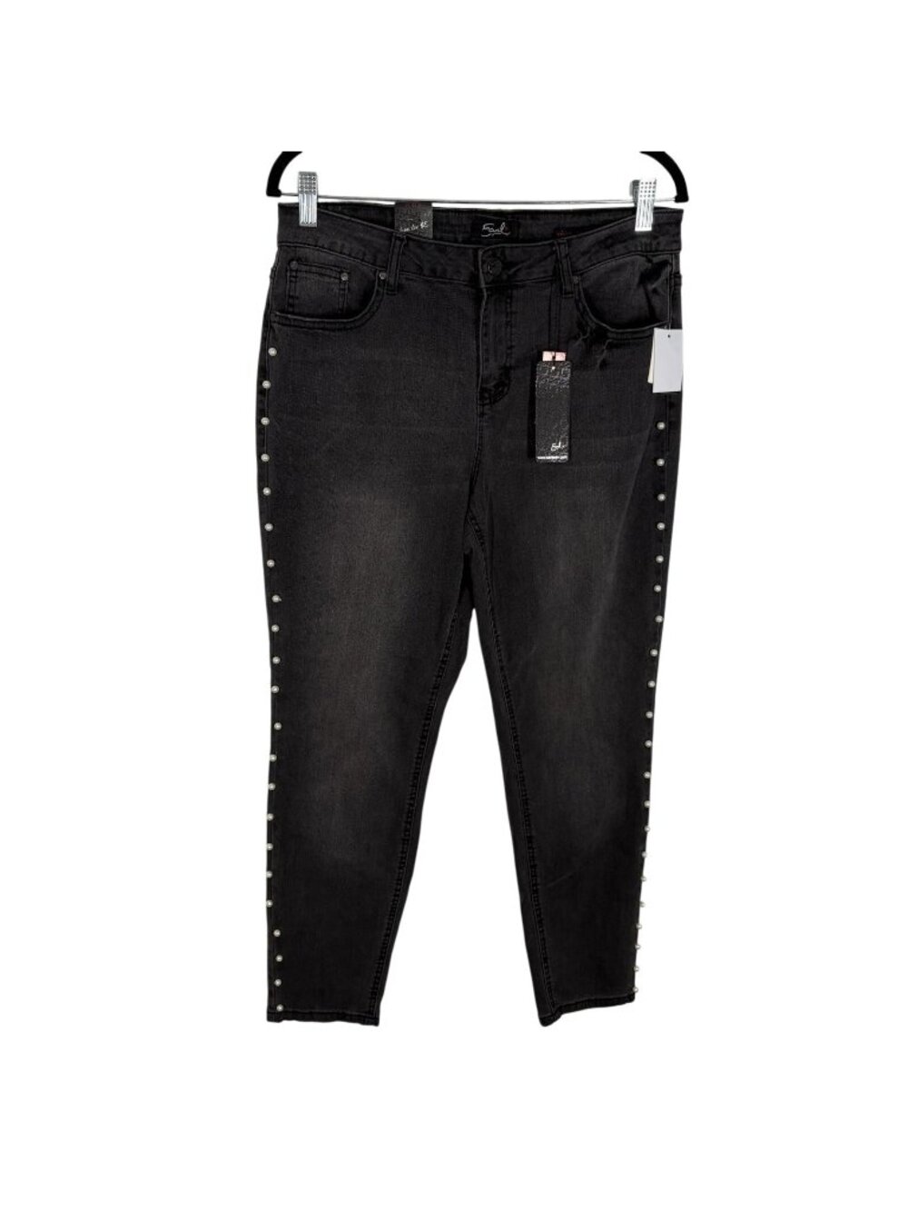 Earl Jean Women 14 Black Wash Denim Pearl Embellished Skinny Ankle Jeans NWT